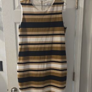 Calvin Klein Women's Midi Dress - Black, White, Gold Stripes